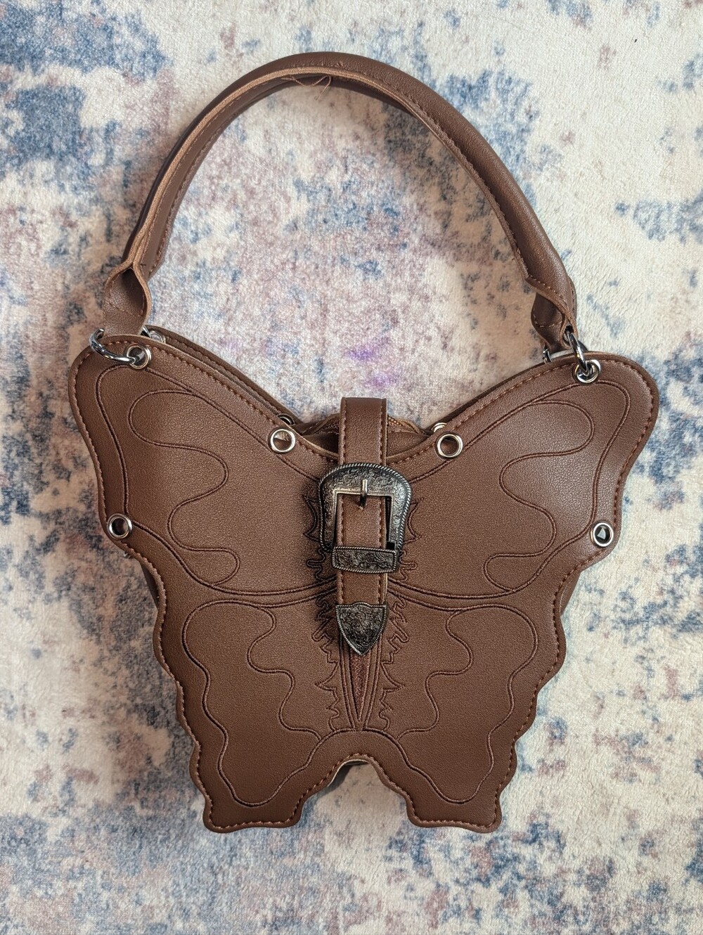 Brown Leather Butterfly Buckle Purse